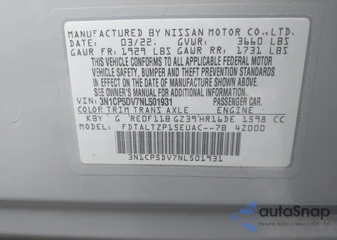 2022 Nissan Kicks Sr Xtronic Cvt из США, поврежденный, VIN 3N1CP5DV7NL501931